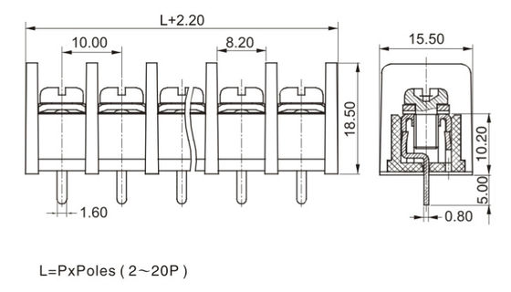 CE 10.0mm Pitch Terminal Block Connector PCB Barrier 1*05P PBT με κάλυψη προστασίας