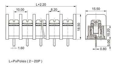 CE 10.0mm Pitch Terminal Block Connector PCB Barrier 1*05P PBT με κάλυψη προστασίας