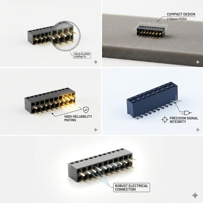 Υψηλής πυκνότητας 40-Pin 2.54MM Διπλής σειράς θηλυκό σύνδεσμο επικεφαλής Χρυσό Flash PA6T Data Bus PCB μέσω τρύπας