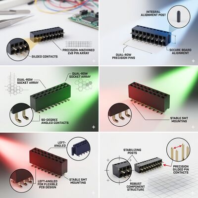 Υψηλή θερμοκρασία PA9T 2.0MM Πίτσα Διπλής σειράς Γυναικεία σύνδεση κεφαλής Χρυσός Φλας 04P-60P Πίνακας υποδομής PCB