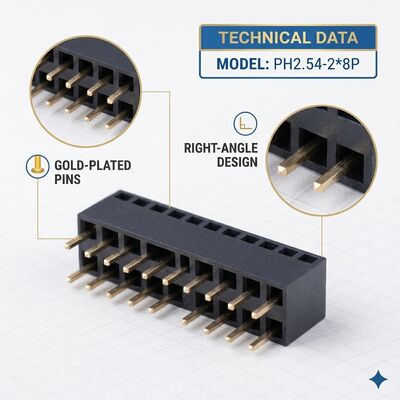 Διπλή σειρά 2.54MM δεξιά γωνία θηλυκό σύνδεσμο κεφαλής 04P-80P Gold Flash PA6T PCB μέσα από τρύπα